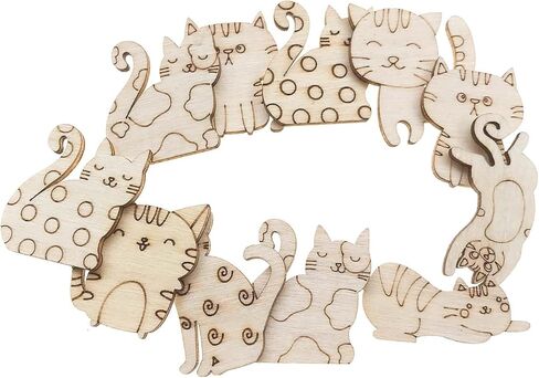 100Pcs Mini Cat Wood DIY Crafts Cutouts Wooden Cat Shaped Slices Embellishments Unfinished Wood Ornaments for Baby Shower Wedding Birthday Christmas Party Decorations in Kuwait