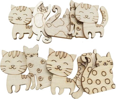 100Pcs Mini Cat Wood DIY Crafts Cutouts Wooden Cat Shaped Slices Embellishments Unfinished Wood Ornaments for Baby Shower Wedding Birthday Christmas Party Decorations in Kuwait