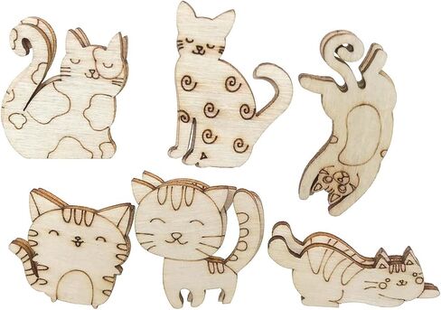 100Pcs Mini Cat Wood DIY Crafts Cutouts Wooden Cat Shaped Slices Embellishments Unfinished Wood Ornaments for Baby Shower Wedding Birthday Christmas Party Decorations in Kuwait