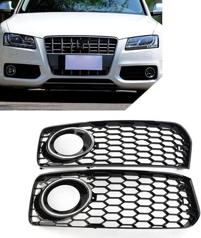 Lirun Car Fog Light Cover Honeycomb Hex Mesh Bezel Fog Lamp Cover Replacement 8T0807681B 8T0807682D for Audi A5 S5 B8 RS5 S-line Bumper 2008-2012, Chrome in Kuwait
