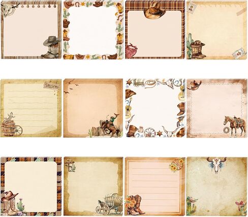 12 Pads Western Cowboy Sticky Notes 3x3 Inch Wild West Self Stick Notepads, 240 Sheets Adhesive Memo Pads with 12 Vintage Designs, Western Themed Office Supplies for School, Meeting, Home, Classroom in Saudi Arabia