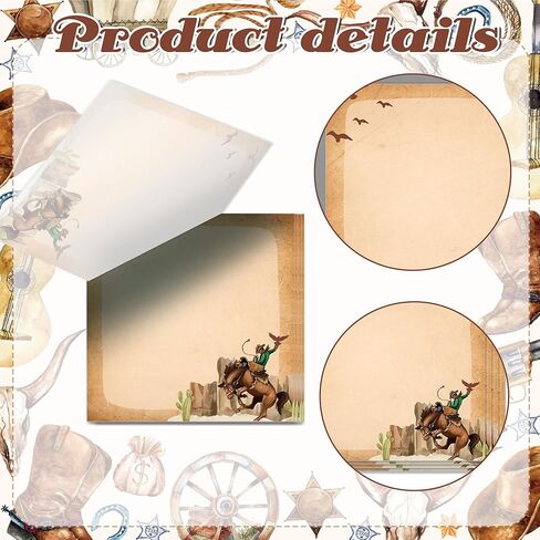 12 Pads Western Cowboy Sticky Notes 3x3 Inch Wild West Self Stick Notepads, 240 Sheets Adhesive Memo Pads with 12 Vintage Designs, Western Themed Office Supplies for School, Meeting, Home, Classroom in Saudi Arabia