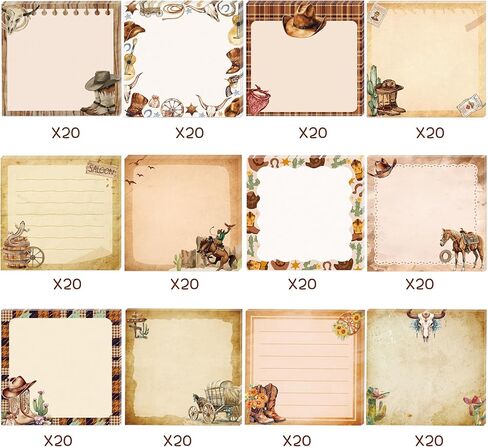 12 Pads Western Cowboy Sticky Notes 3x3 Inch Wild West Self Stick Notepads, 240 Sheets Adhesive Memo Pads with 12 Vintage Designs, Western Themed Office Supplies for School, Meeting, Home, Classroom in Saudi Arabia