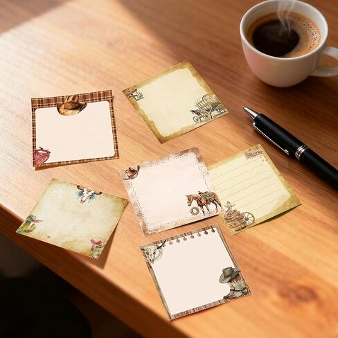 12 Pads Western Cowboy Sticky Notes 3x3 Inch Wild West Self Stick Notepads, 240 Sheets Adhesive Memo Pads with 12 Vintage Designs, Western Themed Office Supplies for School, Meeting, Home, Classroom in Saudi Arabia