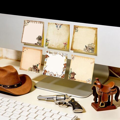 12 Pads Western Cowboy Sticky Notes 3x3 Inch Wild West Self Stick Notepads, 240 Sheets Adhesive Memo Pads with 12 Vintage Designs, Western Themed Office Supplies for School, Meeting, Home, Classroom in Saudi Arabia