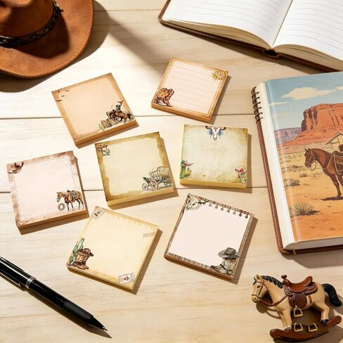 12 Pads Western Cowboy Sticky Notes 3x3 Inch Wild West Self Stick Notepads, 240 Sheets Adhesive Memo Pads with 12 Vintage Designs, Western Themed Office Supplies for School, Meeting, Home, Classroom in Saudi Arabia