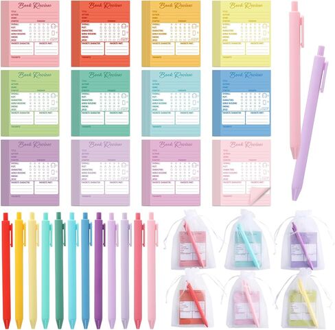 12 Sets Book Review Sticky Notes Kit Colorful Reading List Books Review Stickers Tracker Bookmarks Cards with Ballpoint Pens Organza Bags Back to School Student Gift End of Year Favors for Book Lovers in Kuwait