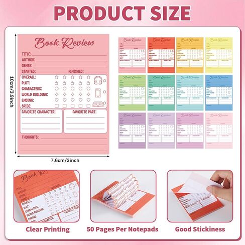 12 Sets Book Review Sticky Notes Kit Colorful Reading List Books Review Stickers Tracker Bookmarks Cards with Ballpoint Pens Organza Bags Back to School Student Gift End of Year Favors for Book Lovers in Kuwait