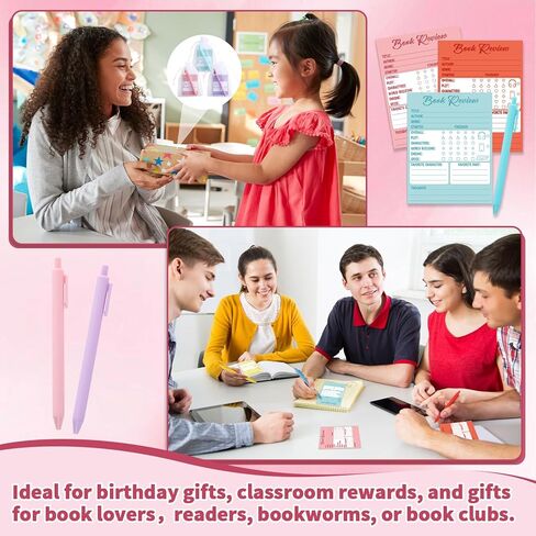 12 Sets Book Review Sticky Notes Kit Colorful Reading List Books Review Stickers Tracker Bookmarks Cards with Ballpoint Pens Organza Bags Back to School Student Gift End of Year Favors for Book Lovers in Kuwait