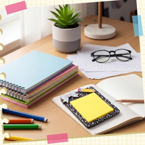 Gueevin Wooden Sticky Note Holder Pencil Composition Book Back to School Teacher Gift Sticky Note Dispenser 3 x 3 Inch for Office Desk Accessories for Classroom, No Pads Included in Kuwait