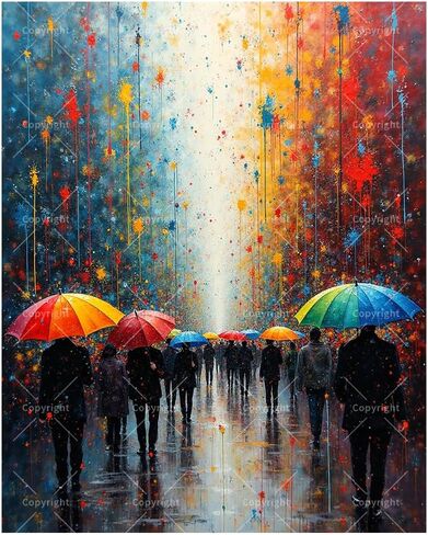 TAOPAOLAB Abstract Paint by Numbers Kit for Adults - DIY Colorful Umbrella Street Painting on Canvas 16x20In, Acrylic Paint Set, Suitable for Beginners, Art for Modern Home Decoration or Gifts in Kuwait