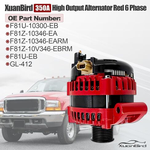 350A High Output Alternator Red 6 Phase Fits for Ford F250 F350 F450 F550 Powerstroke 7.3L 1999-2003, ‎4U2Z-10V346-CKRM F81U-10300-EB F81Z-10346-EA in Saudi Arabia