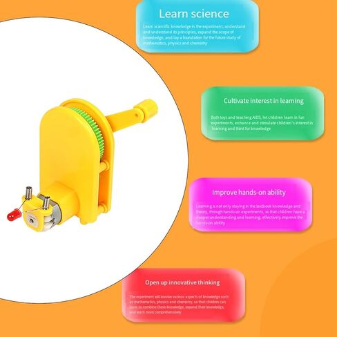 caralei Portable Hand Cranked Power Generator Handheld Crank Generator Science Experiments STEM Building Toy for Student Teen ABS Plastic, Yellow in Kuwait