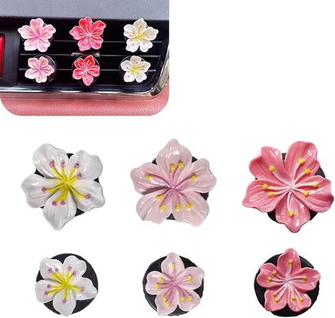 6 PCS Flower Car Air Vent Clips, 3D Stereo Flower Car Air Vent Accessory, Cute Delicate Ornament with Pink Peach Blossom White Hibiscus, Naturally Aesthetic Interior Decor (Multicolored) in Saudi Arabia