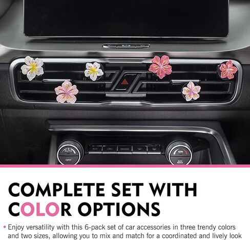 6 PCS Flower Car Air Vent Clips, 3D Stereo Flower Car Air Vent Accessory, Cute Delicate Ornament with Pink Peach Blossom White Hibiscus, Naturally Aesthetic Interior Decor (Multicolored) in Saudi Arabia