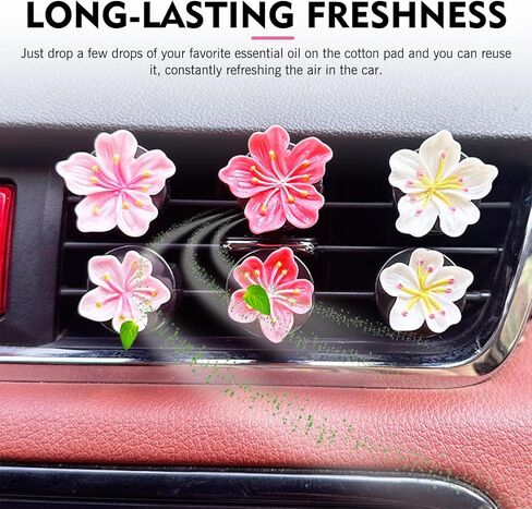 6 PCS Flower Car Air Vent Clips, 3D Stereo Flower Car Air Vent Accessory, Cute Delicate Ornament with Pink Peach Blossom White Hibiscus, Naturally Aesthetic Interior Decor (Multicolored) in Saudi Arabia