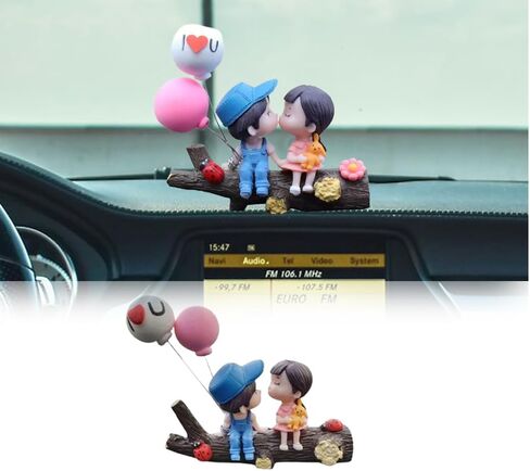Car Dashboard Decorations,Kiss Lovers Car Ornaments,Cartoon Balloon Branch Couples Car Decor,Lovely Couples Action Auto Interior Display Accessory(Kiss Blue) in Saudi Arabia