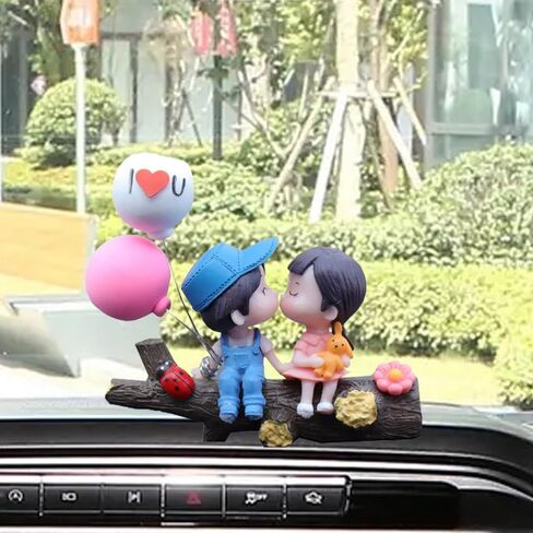 Car Dashboard Decorations,Kiss Lovers Car Ornaments,Cartoon Balloon Branch Couples Car Decor,Lovely Couples Action Auto Interior Display Accessory(Kiss Blue) in Saudi Arabia