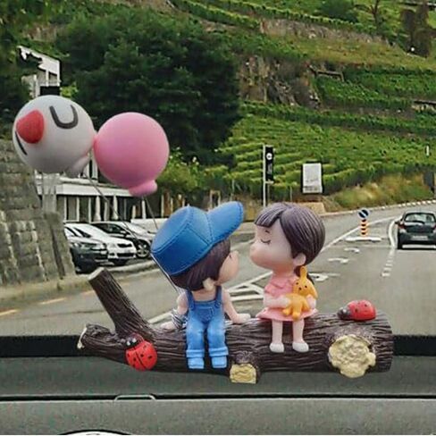 Car Dashboard Decorations,Kiss Lovers Car Ornaments,Cartoon Balloon Branch Couples Car Decor,Lovely Couples Action Auto Interior Display Accessory(Kiss Blue) in Saudi Arabia