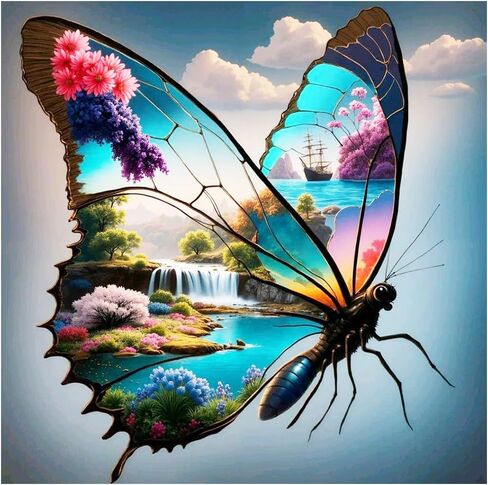 PFFNGPEN Diamond Painting Kits for Adults, 5D DIY Butterfly Diamond Art Kits for Beginners, Full Drill Round Diamond Art for Home Wall Decor, Waterfall Scenery,12x12 inch in Saudi Arabia