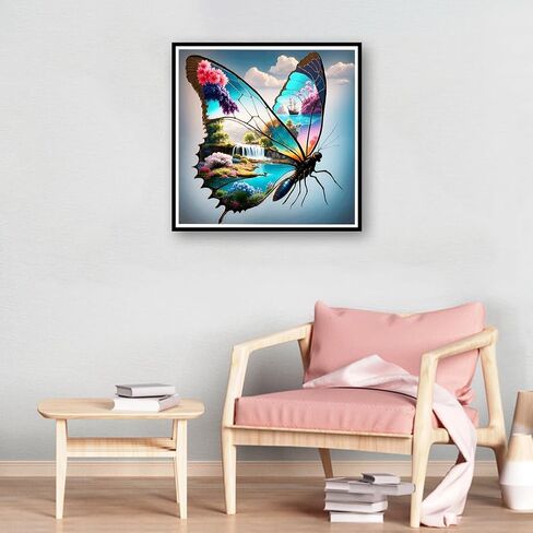PFFNGPEN Diamond Painting Kits for Adults, 5D DIY Butterfly Diamond Art Kits for Beginners, Full Drill Round Diamond Art for Home Wall Decor, Waterfall Scenery,12x12 inch in Saudi Arabia