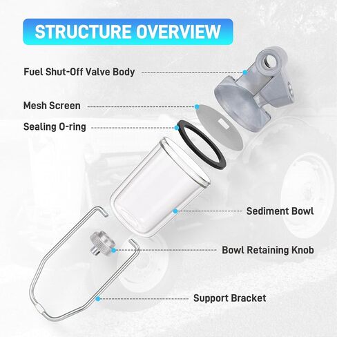 311272 Fuel Sediment Bowl Assembly Compatible with Ford Tractor NAA 600 700 800 900 2000 4000, for 4-Cylinder 134 172 CID Gas Engines, Glass Fuel Filter Bowl with Gasket & Bolt, Replaces # NCA9155D in Saudi Arabia