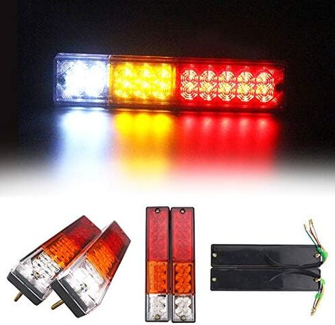 All Star Truck Parts] 20 LED Trailer Tail Lights Bar Waterproof, DC12V Turn Signal and Parking Reverse Brake Running Lamp for Car Truck Red Amber White (2 Pack) in Kuwait