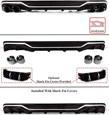 Akasaka Rear Bumper Diffuser + Pearl White Corner Spats + Exhaust Tip Compatible For 2023-2026 Honda Accord in Kuwait