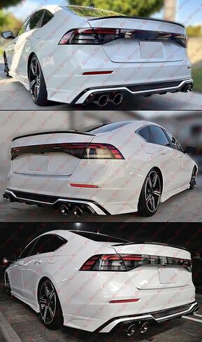 Akasaka Rear Bumper Diffuser + Pearl White Corner Spats + Exhaust Tip Compatible For 2023-2026 Honda Accord in Kuwait