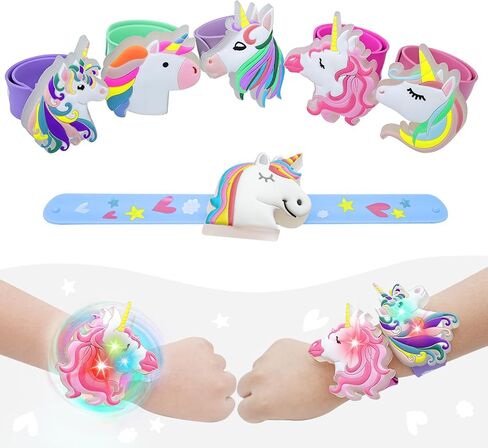 Light Up Unicorn Slap Bracelets for Kids, 6 Pack LED Unicorn Bracelets for Girls Birthday Party Favors, Goodie Bag Fillers, Classroom Rewards, Treasure Box Prizes, Stocking Stuffers for Ages 3+ in Saudi Arabia