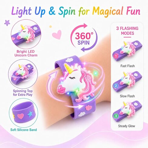 Light Up Unicorn Slap Bracelets for Kids, 6 Pack LED Unicorn Bracelets for Girls Birthday Party Favors, Goodie Bag Fillers, Classroom Rewards, Treasure Box Prizes, Stocking Stuffers for Ages 3+ in Saudi Arabia