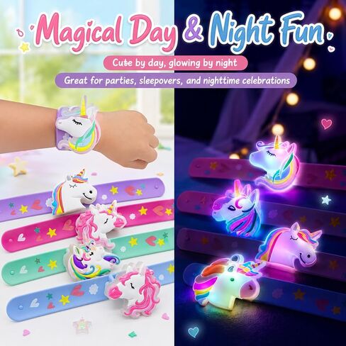Light Up Unicorn Slap Bracelets for Kids, 6 Pack LED Unicorn Bracelets for Girls Birthday Party Favors, Goodie Bag Fillers, Classroom Rewards, Treasure Box Prizes, Stocking Stuffers for Ages 3+ in Saudi Arabia