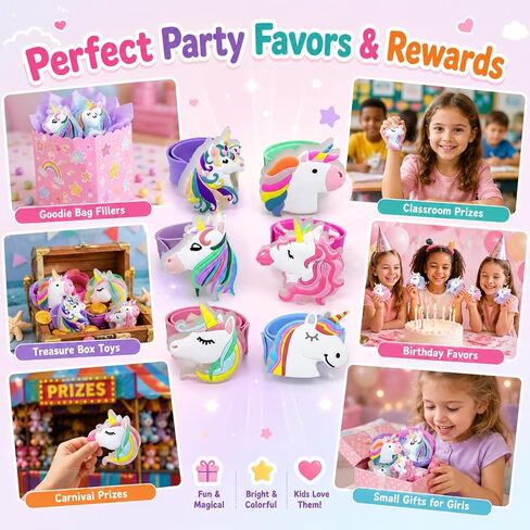 Light Up Unicorn Slap Bracelets for Kids, 6 Pack LED Unicorn Bracelets for Girls Birthday Party Favors, Goodie Bag Fillers, Classroom Rewards, Treasure Box Prizes, Stocking Stuffers for Ages 3+ in Saudi Arabia