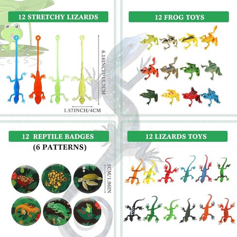 Paterr 94 Pcs Reptile Party Favors Reptile Birthday Party Supplies Decorations Include Gift Bags Slap Bracelets Badges Tattoos Stickers frog Lizard Toys Stretchy Sticky Toys for Boy Girl in Kuwait