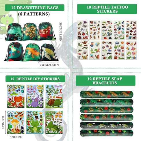 Paterr 94 Pcs Reptile Party Favors Reptile Birthday Party Supplies Decorations Include Gift Bags Slap Bracelets Badges Tattoos Stickers frog Lizard Toys Stretchy Sticky Toys for Boy Girl in Kuwait