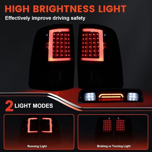 أضواء خلفية LED مع ضوء الفرامل الثالث متوافق مع 2009-2018 دودج رام 1500 2500 3500 المصابيح الخلفية للفرامل السوداء المدخنة in Kuwait