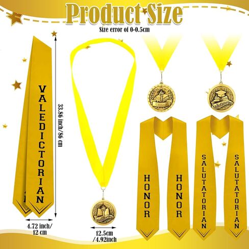 6 Pcs Graduation Award Medal and Graduation Stole Set, Valedictorian Salutatorian Honor Graduate Stole and Medallion Award Medal with Grosgrain Ribbon for Grads Celebration Accessories in Kuwait