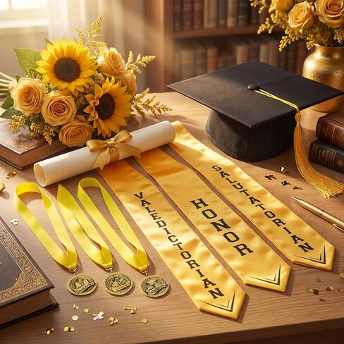 6 Pcs Graduation Award Medal and Graduation Stole Set, Valedictorian Salutatorian Honor Graduate Stole and Medallion Award Medal with Grosgrain Ribbon for Grads Celebration Accessories in Kuwait
