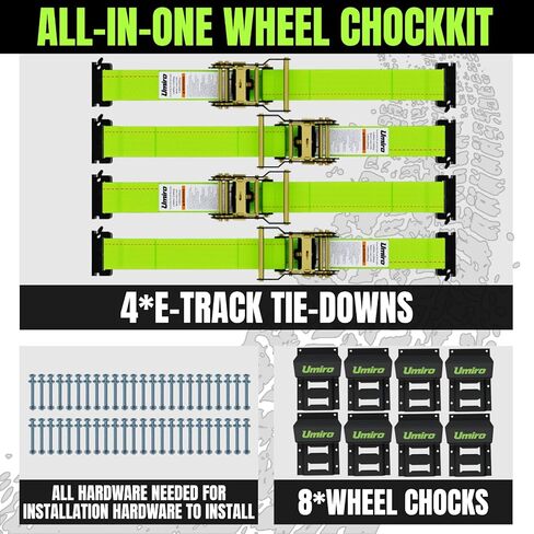 UTV Wheel Chock Tie-Down Kit, 4-Pack 2" x 10' E Track Ratchet Straps, 4,500lb Break Strength, Heavy Duty Trailer Tire Straps for SXS, UTV, ATV, Lawn Mower (Neon Green, 4pack) in Saudi Arabia