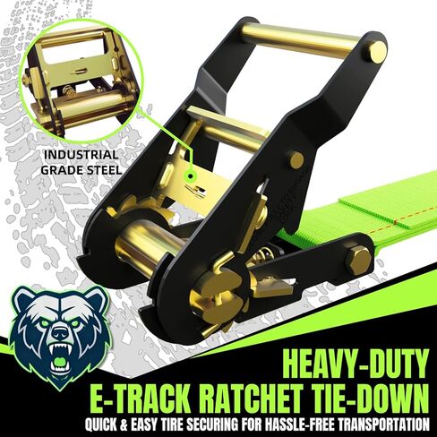UTV Wheel Chock Tie-Down Kit, 4-Pack 2" x 10' E Track Ratchet Straps, 4,500lb Break Strength, Heavy Duty Trailer Tire Straps for SXS, UTV, ATV, Lawn Mower (Neon Green, 4pack) in Saudi Arabia
