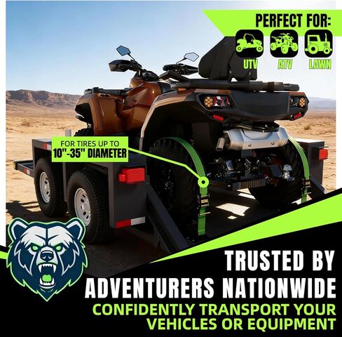 UTV Wheel Chock Tie-Down Kit, 4-Pack 2" x 10' E Track Ratchet Straps, 4,500lb Break Strength, Heavy Duty Trailer Tire Straps for SXS, UTV, ATV, Lawn Mower (Neon Green, 4pack) in Saudi Arabia
