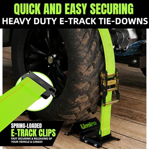 UTV Wheel Chock Tie-Down Kit, 4-Pack 2" x 10' E Track Ratchet Straps, 4,500lb Break Strength, Heavy Duty Trailer Tire Straps for SXS, UTV, ATV, Lawn Mower (Neon Green, 4pack) in Saudi Arabia
