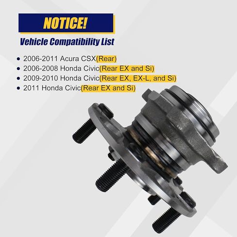 KUSATEC 512256 محمل العجلات الخلفية ومجموعة المحور متوافقة مع 2006-2011 Acura CSX، Honda Civic، 5 براغي العروة مع ABS in Kuwait