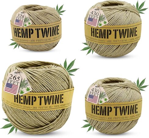 Hemp Twine for Gardening - Twine for Crafts - Organic Natural Hemp String for Jewelry Making - Strong Durable Cord for Decoration, Macrame + Cooking - 1MM 100G/430 Ft. - 20 lb. Test Strength - Natural in Saudi Arabia