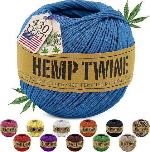 Hemp Twine for Gardening - Twine for Crafts - Organic Natural Hemp String for Jewelry Making - Strong Durable Cord for Decoration, Macrame + Cooking - 1MM 100G/430 Ft. - 20 lb. Test Strength - Natural in Saudi Arabia