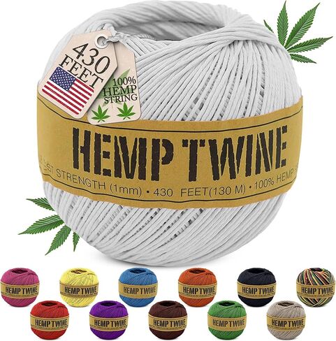 Hemp Twine for Gardening - Twine for Crafts - Organic Natural Hemp String for Jewelry Making - Strong Durable Cord for Decoration, Macrame + Cooking - 1MM 100G/430 Ft. - 20 lb. Test Strength - Natural in Saudi Arabia