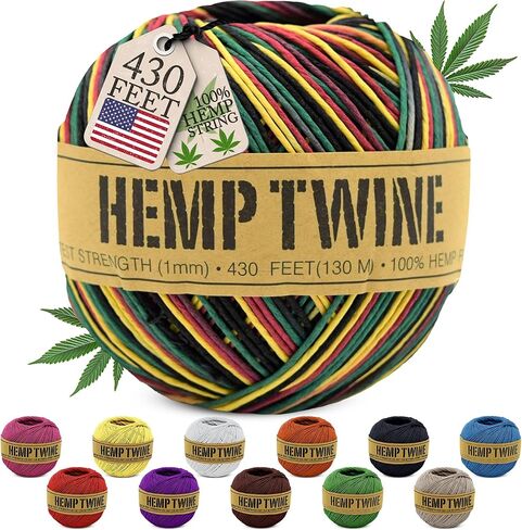 Hemp Twine for Gardening - Twine for Crafts - Organic Natural Hemp String for Jewelry Making - Strong Durable Cord for Decoration, Macrame + Cooking - 1MM 100G/430 Ft. - 20 lb. Test Strength - Natural in Saudi Arabia
