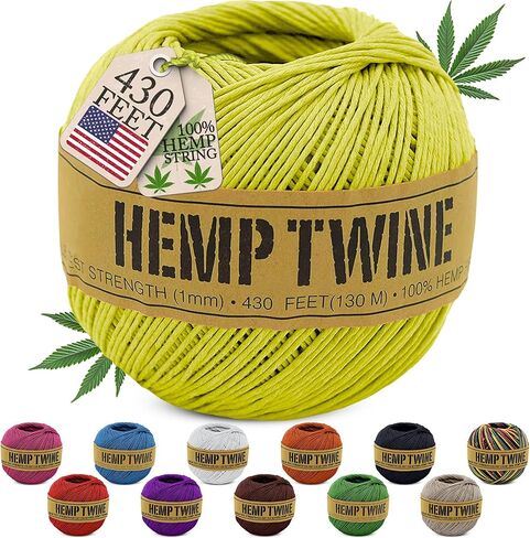 Hemp Twine for Gardening - Twine for Crafts - Organic Natural Hemp String for Jewelry Making - Strong Durable Cord for Decoration, Macrame + Cooking - 1MM 100G/430 Ft. - 20 lb. Test Strength - Natural in Saudi Arabia