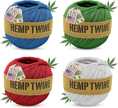 Hemp Twine for Gardening - Twine for Crafts - Organic Natural Hemp String for Jewelry Making - Strong Durable Cord for Decoration, Macrame + Cooking - 1MM 100G/430 Ft. - 20 lb. Test Strength - Natural in Saudi Arabia
