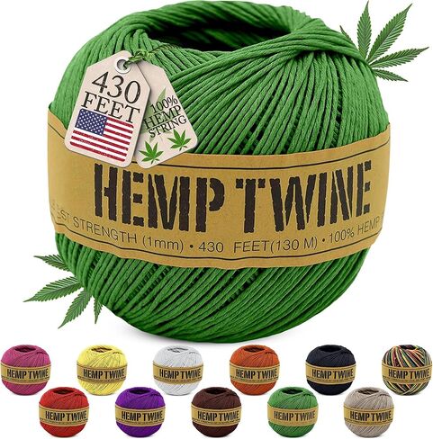 Hemp Twine for Gardening - Twine for Crafts - Organic Natural Hemp String for Jewelry Making - Strong Durable Cord for Decoration, Macrame + Cooking - 1MM 100G/430 Ft. - 20 lb. Test Strength - Natural in Saudi Arabia
